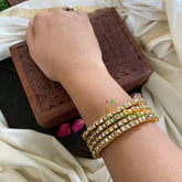 Thin Silk Thread Kundan Bangle-White-Squares and Dot-G4948